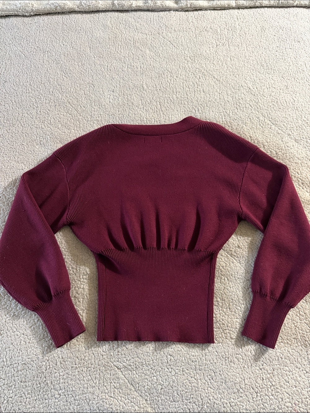 Urban Revivo V-Neck Ribbed Single-Button Cardigan Sweater - Burgundy Size 4 — image 8 of 8